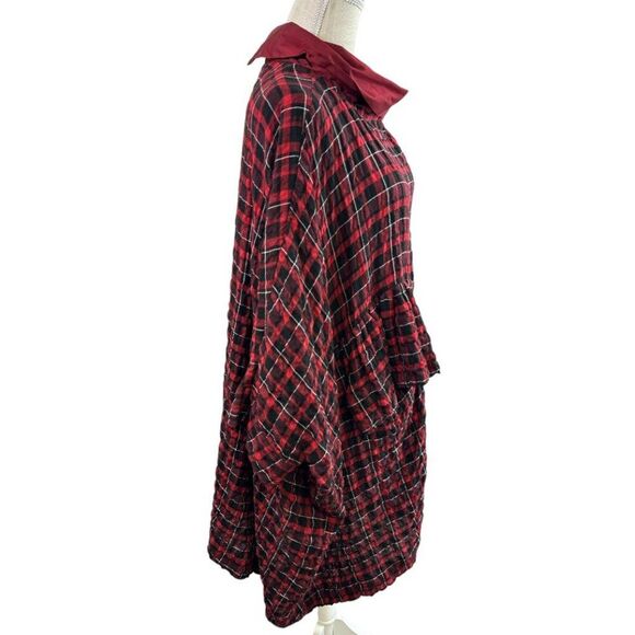Kedem Sasson Top One Size Red Plaid Pockets Oversized Art to Wear - Picture 3 of 15